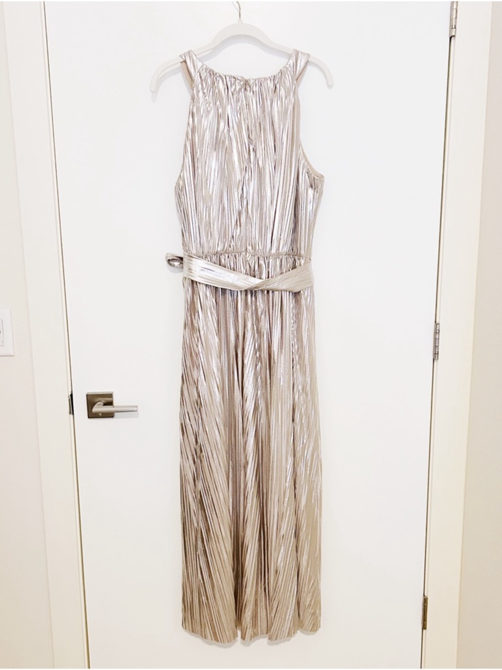 Vince Camuto Metallic Pleated Halter Dress - Picture 5 of 10